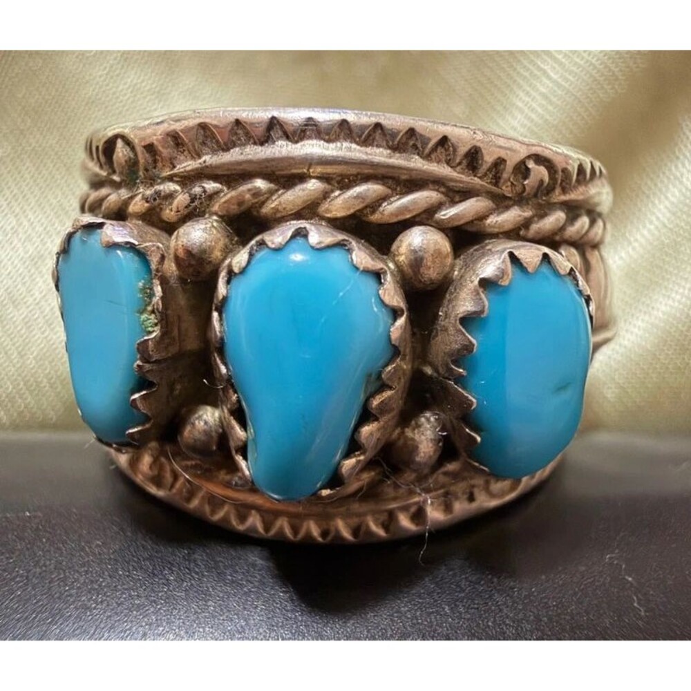 Vintage Navajo Harrison Betty Begaye Sterling Silver Turquoise Ring Sz 10 Signed